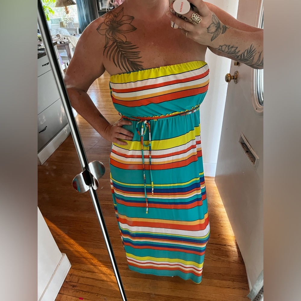 Multi colored strapless striped dress
